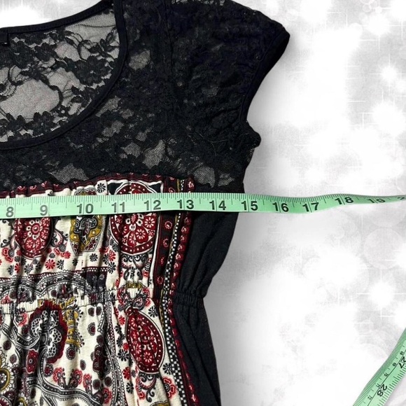 Alt Style Y2K Goth Black Lace Paisley Babydoll Top - Picture 4 of 6